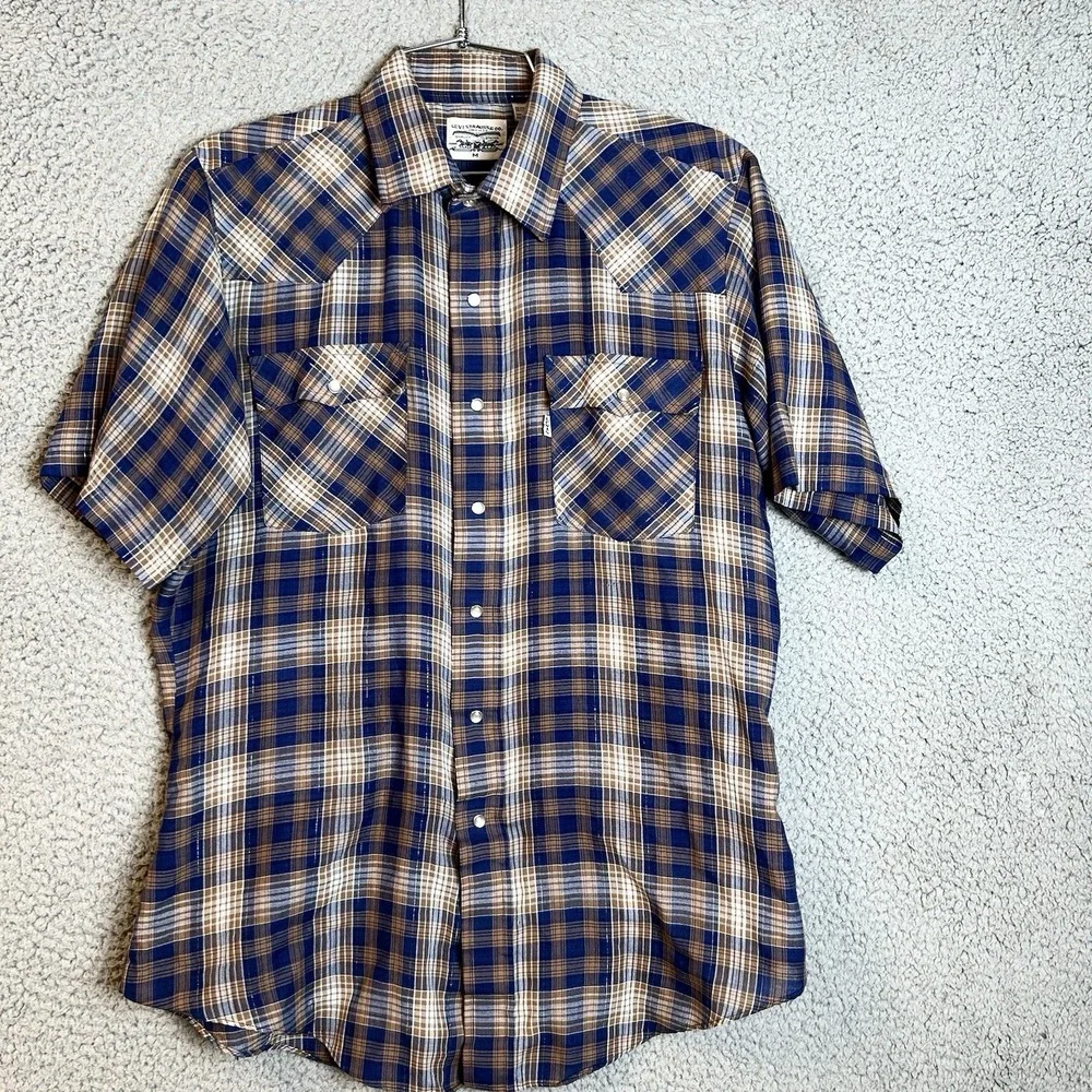 Vintage Levi Strauss & Co Shirt Mens M Western Pearl Snap Short Sleeve Metallic